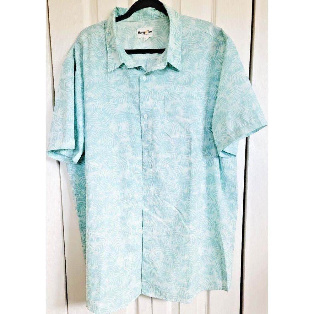 Hang‎ 10 Men's XXL Vintage Hawaiian  Button Board Shirt Surfer Mint Green &White
